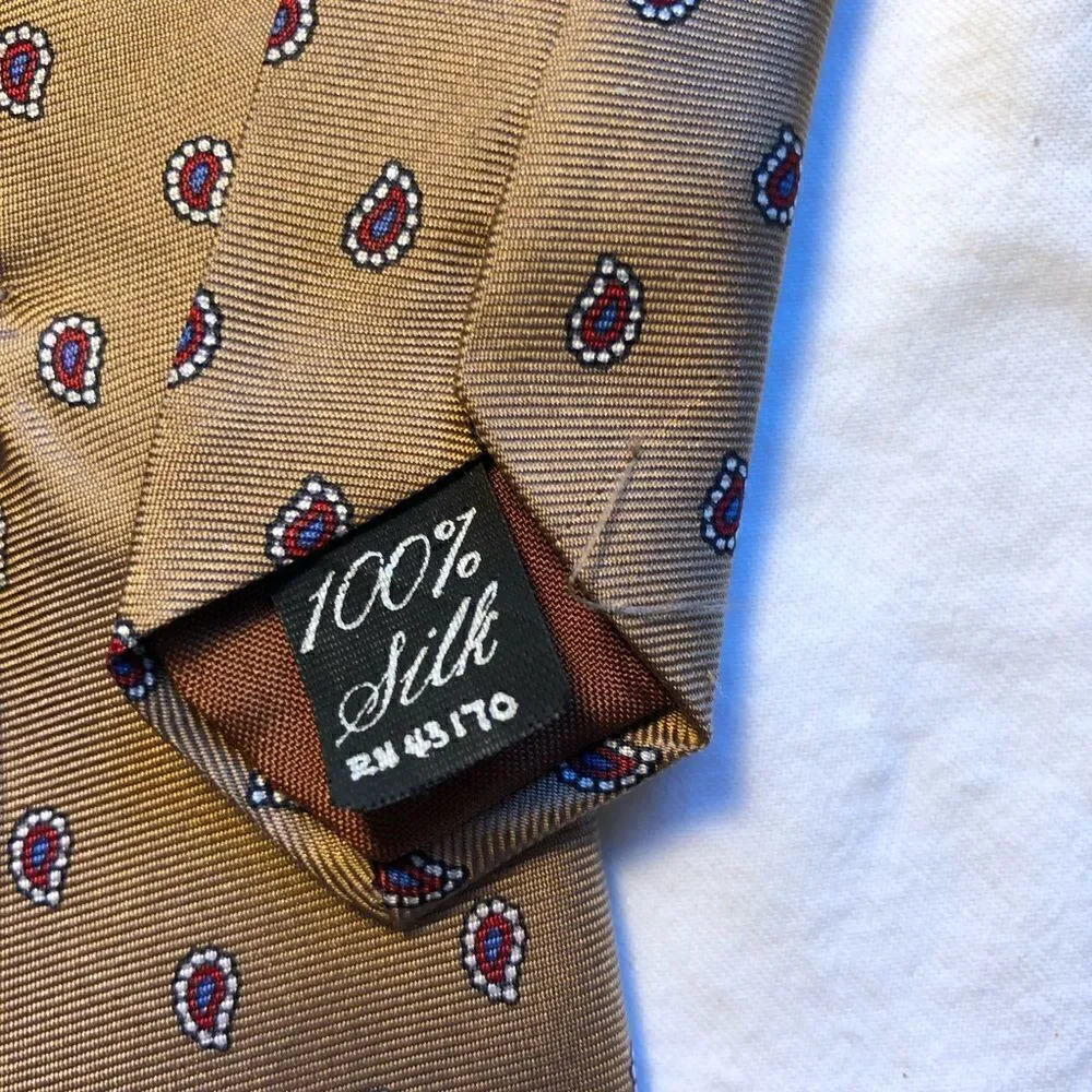 Vintage Oakton Ltd Mens Tie 100% Silk Gold/Red